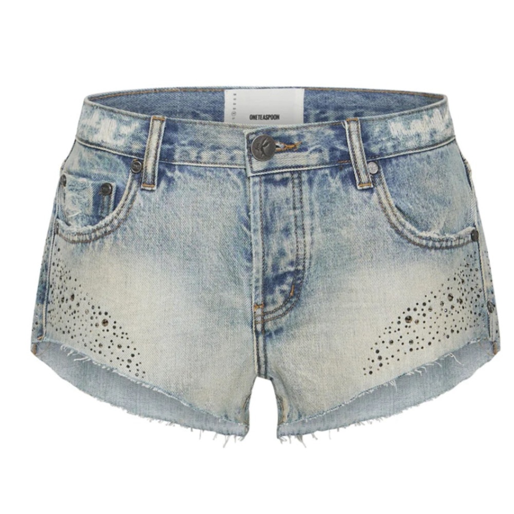 One Teaspoon Stoned Cowboy Bonitas Low Waist Denim Jean Shorts-Size 22-Blue